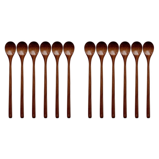 Juego de Cucharas de Madera para Cocinar, Cucharas Mezcladoras de Madera de Manejar de 13 Pulgadas para Agitar Y Hornear, Utensilios de Cocina de 12 Piezas