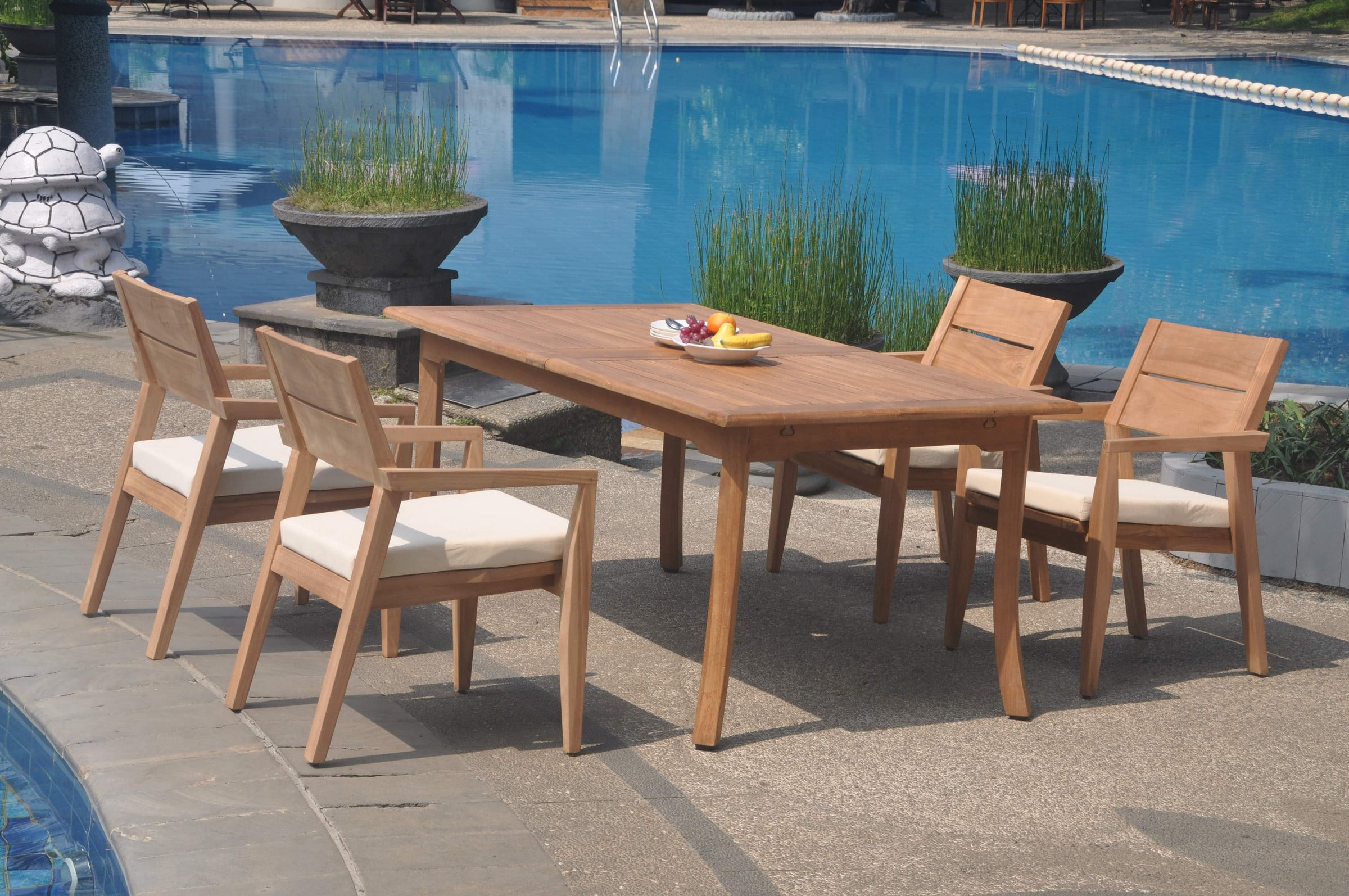 Grade-A Teak Dining Set: 4 Seater 5 Pc: 94" Double Extension Rectangle ...