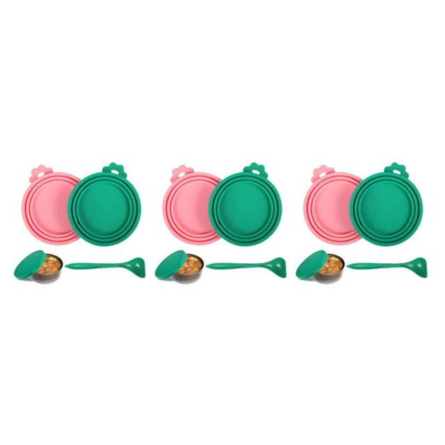 Decodeary Portable And Practical Reusable Lid For Seal Cover Cute Practical Canned Lid green+spoon+pink 3Set
