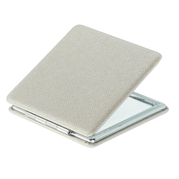 Espejo Compacto Pequeño Uxcell para Bolso, Espejo de Maquillaje Plegable Cuadrado de Aumento Plateado para Mujeres, Bolso, Viaje, Niñas, Regalo (Beige, 2.83" x 2.83")