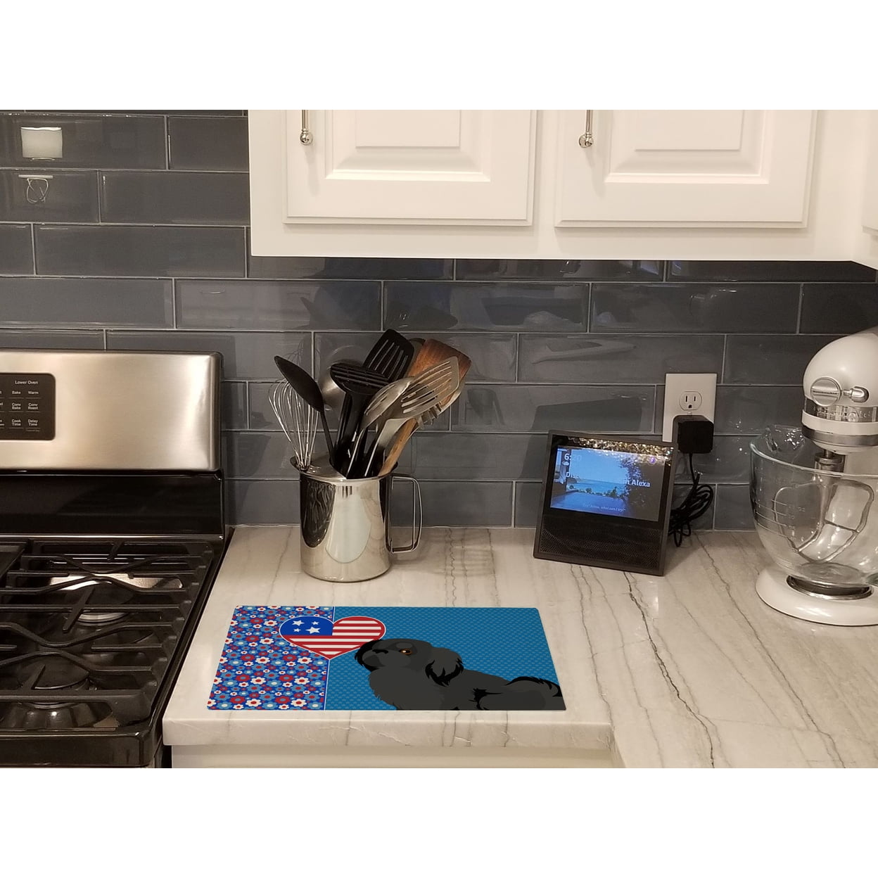 Black Pekingese Glass Cutting Board Large 12 in x 15 in