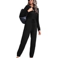 thumbnail image 1 of Pantalones De Manga Larga Mono Cuello Redondo Delgado Con Cordones Color Sólido Moda Casual Ropa De Mujer Negro S, 1 of 6