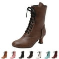 thumbnail image 2 of YLYL Mid Calf Boots for Women Cuban Heel Lace up Vintage Victorian Costume Goth Witch Granny Boots, 2 of 9