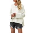 thumbnail image 2 of Women Crewneck Sweaters Bell-Style Sleeve Batwing Knit Tops Slouchy Soft Pullover Tops Color L, 2 of 10