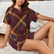 thumbnail image 4 of Balery Buffalo Check Plaid Conjunto de Pijama para Mujer con Estampado, Dos Piezas de Manga Corta y Shorts, Ropa de Dormir Suave con Cuello Redondo y Bolsillos-Large, 4 of 6