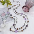 thumbnail image 2 of Bocar Long Statement 2-Strand Bead Boho Necklace with Chain for Women,37.8inch, Coral （NK-10084-purple）, 2 of 7