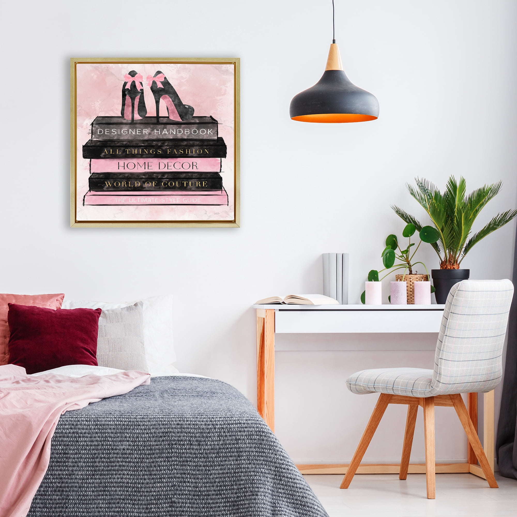 Stupell Industries All Things Fashion Book Stack Gold Framed Floater Canvas Wall Art, design by Natalie Carpentieri