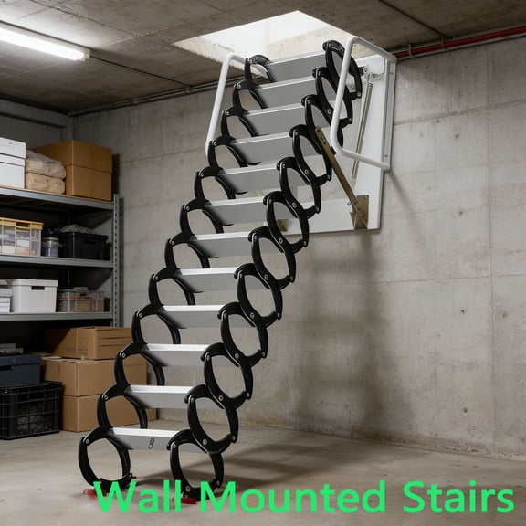 Xingmengze 10FT Pull Down Attic Stairs, 12 Step Aluminum-Magnesium Alloy Loft Wall Mounted Stairs, Up to 1102 lbs,Telescopic Fold Ladder for Home Garage loft Storage