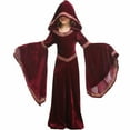 thumbnail image 4 of Mercatoo Girls Halloween 𝐂ostume Witch Ghos𝐭 Dress Hoodie Velvet Embroidered Flared Sleeves Elegant Stage Performance Clothes, 4 of 5