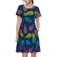 thumbnail image 1 of Balery Abstract Bright Pineapple Fruit Retro Vestidos sueltos de manga corta para mujer, vestidos de verano 2025, vestidos casuales de corte A con vuelo., 1 of 6