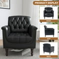 thumbnail image 4 of UIXE Faux Leather Accent Chair for Living Room, Tufted Arm Chair Retro Upholstered Club Armchair with Solid Wood Legs, Blue Black, 4 of 6