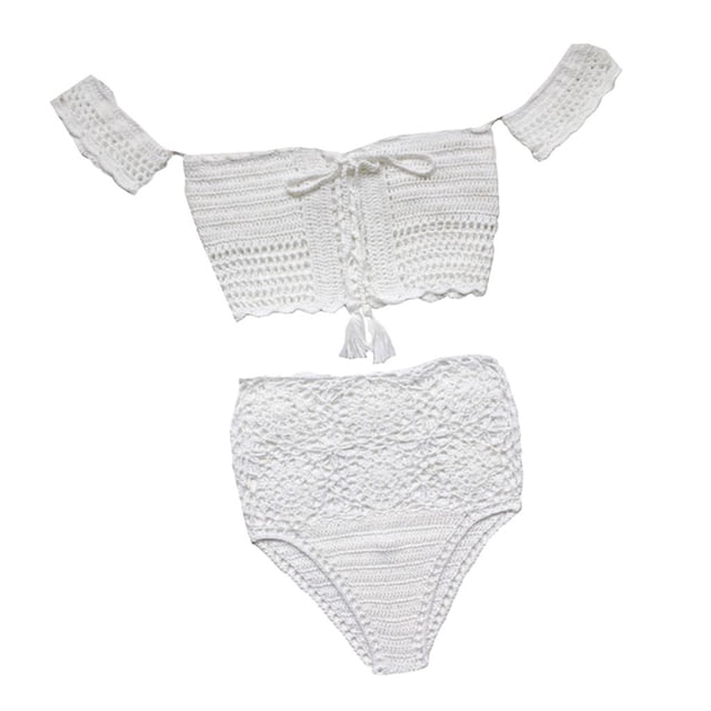 Conjunto de Pantalones Cortos con Top Corto de de de Bikini de de Playa Boho de Punto de Encaje de Ganchillo para Mujer S Salvador Traje de baño de ganchillo de mujer