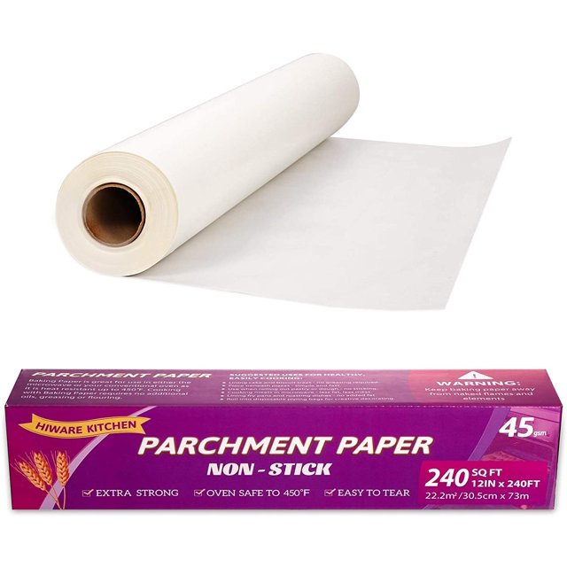 Rollo de papel de pergamino Hiware para hornear, 12 pulgadas x 240 pies, 240 pies cuadrados - Papel de pergamino antiadherente para hornear, cocinar, asar, freír y cocinar al vapor