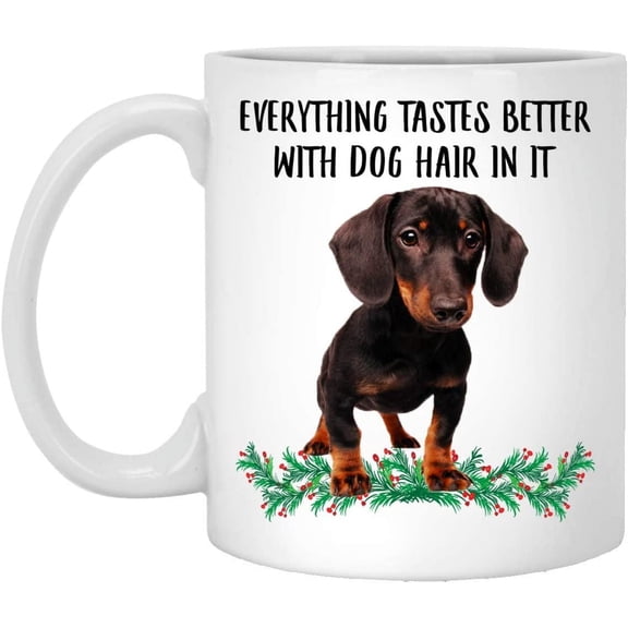 Funny Saying Gifts For Pet Lovers Dachshund Black Orange Everything Tastes Better With Dog Hair In It Christmas 2022 Gifts Coffee Mug White 11 Oz