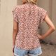 thumbnail image 4 of Blusa de mujer Irfora Blusa de mujer con estampado de margaritas, ribete de volantes, cuello con volantes, manga casquillo, ojo de cerradura, espalda, blusas sueltas informales Irfora Blusa de mujer, 4 of 7
