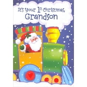 Designer Greetings Santa in Colorful Train Engine Juvenile Grandson First : 1st Christmas Card