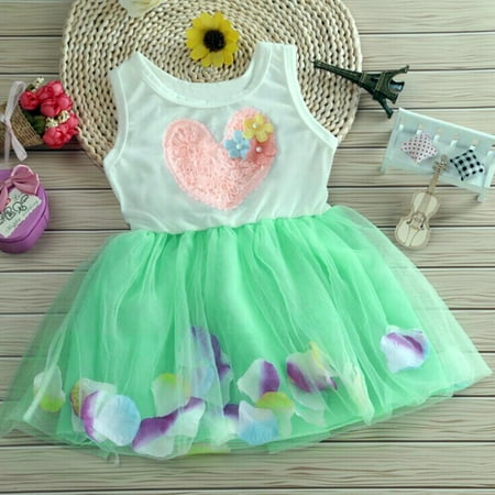 

PEASKJP Summer Dresses for Girls 2023 Toddler Girls A-Line Tulle Short-sleeved Floral Floral Bowknot Flowy Dress Strappy Swing Girls Dress Green 2-3 Years