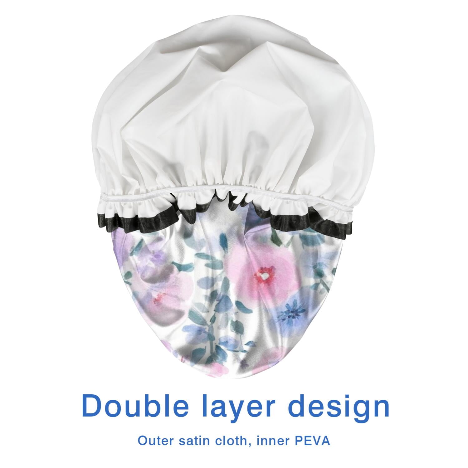 Shower Caps,Pioneer Flower Floral Print Pattern Waterproof Shower Cap for Women 4 Pieces,Double Reusable Hair Cover for Shower PEVA Elastic Stretch Hem