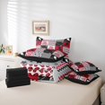thumbnail image 6 of Manfei Eat Sleep Hockey 7pcs Bedding Comforter Set for Boys, Stripes Abstract Queen Bedding Sets, Grey Red Patchwork Plaid Reversible Queen Sheet Sets, Luxury Bedroom Decor, 6 of 8