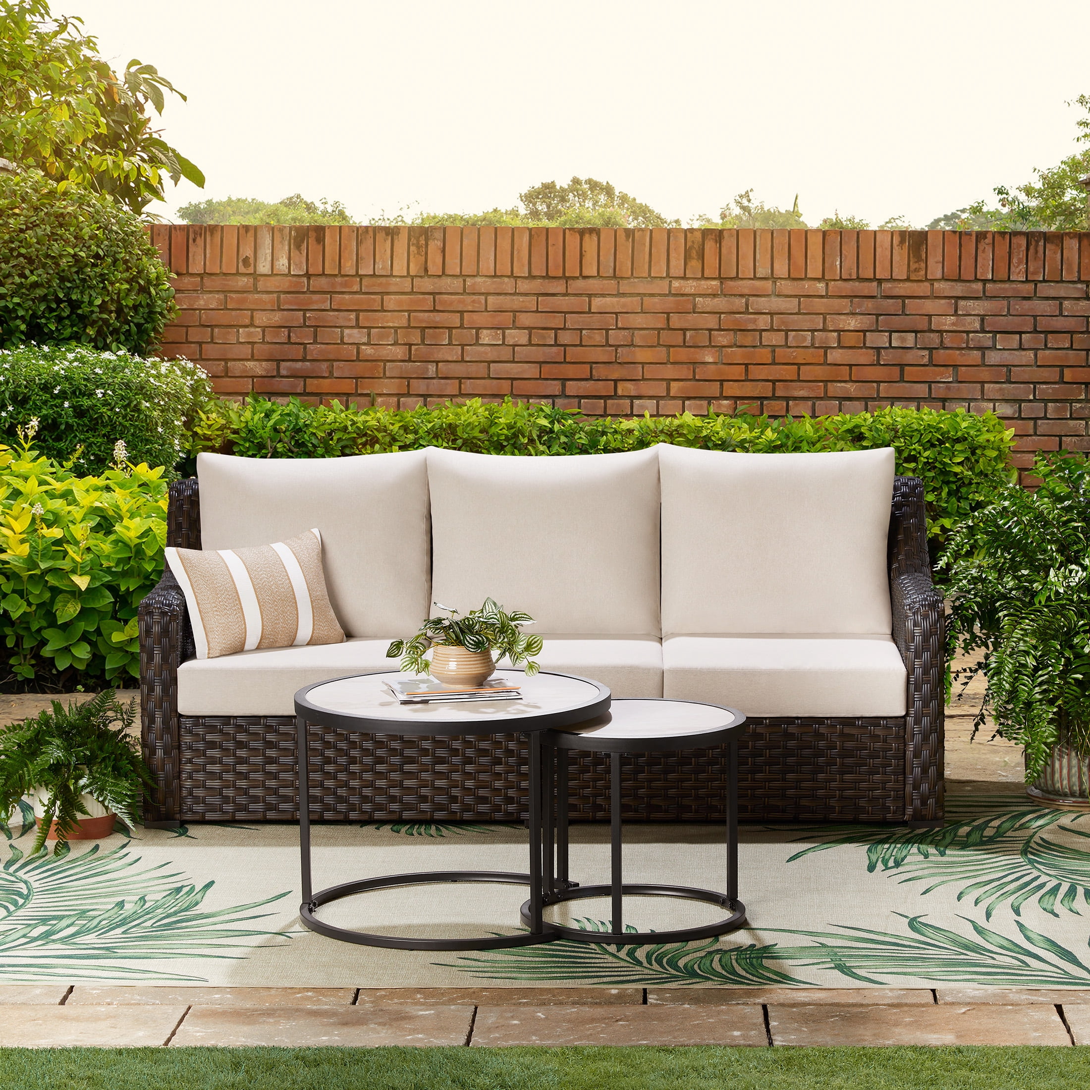 Better Homes & Gardens River Oaks Outdoor 5-Piece Wicker Conversation Set with Patio Cover, Dark Brown