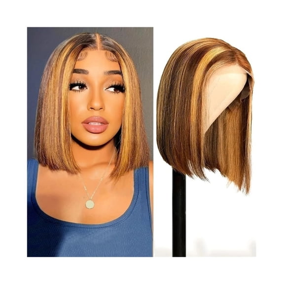 T Part Lace Front Bob Wigs Honey Blonde Straight Short Human Hair Bob Lace Front Wigs Human Hair 180 Density