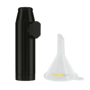 Premium Black Metal Snuff Bullet Spices and Sweetener Portable Travel Storage (Anodized Aluminum) with ConClarity Micro Funnel