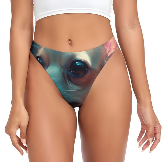 Fotbe Cute Flower Chihuahua Puppy Tanga Sin Costuras para Mujer con Estampado – Panties Invisibles, Transpirables y Cómodos para Uso Diario-X-Large