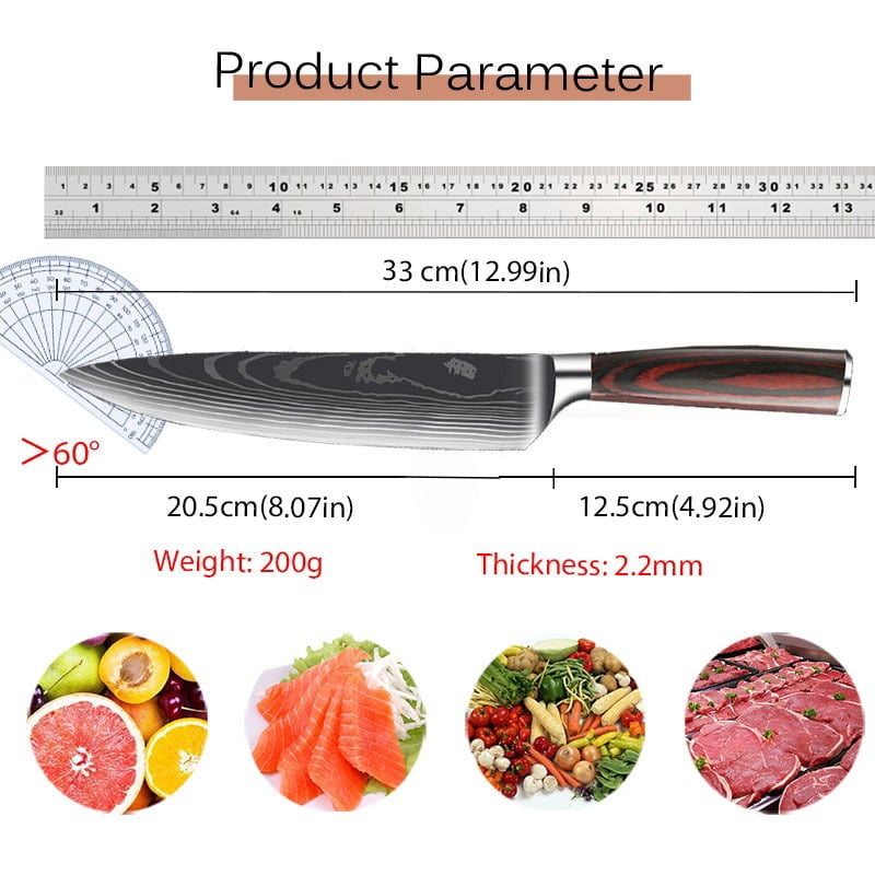 7PCS Professional Kitchen Chef Knife Set Including Stainless Steel Chef Butcher Utility Boning Fish Multipurpose Meat Cleaver Kitchen Cutting Hand Tools for Cooking and Food Preparation
