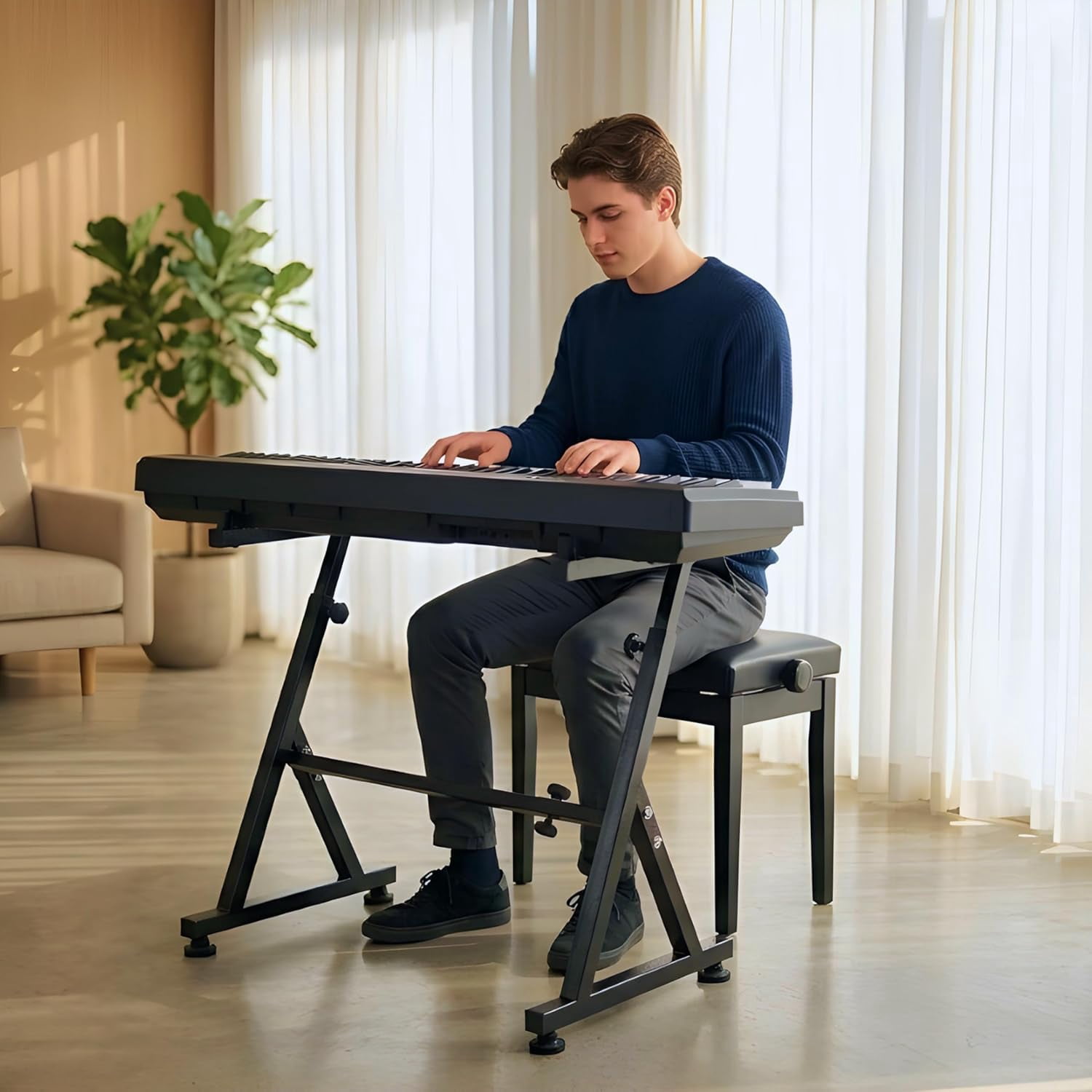 Z Style keyboard piano stand, Heavy Duty 200LBS adjustable keyboard stand Fits 61 76 88 Key, Anti Slip Pads Headphone Hook Home Stage keyboard stand for piano accessories Pro Use