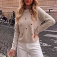 thumbnail image 5 of Smsaxvxz Women's Crew Neck Fall Winter Sweaters Fashion Long Sleeve Heart Embroidery Ribbed Knit Pullover Tops Beige M, 5 of 5