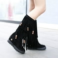 thumbnail image 5 of Viluyesy Womens Knee High Boots, Round Toe Thick Sole Pull-On Fashion Retro Tassel Suede Boots Black, 5 of 6