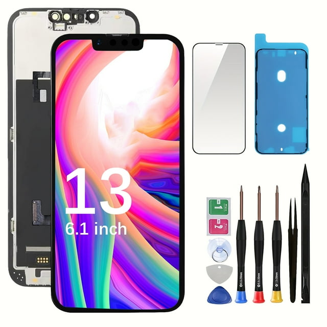 Screen Replacement for iPhone 13 - Lcd Replacement Kit & Digitizer Display Full Aassembly for Apple iPhone 13 6.1 Inch Models A2894, A2651, A2893, A2896, A2895 with Repair Tools
