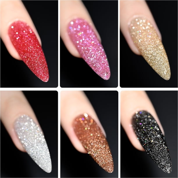 Set de esmaltes de uñas GAOY Reflective Glitter, 6 colores, 7,3 ml