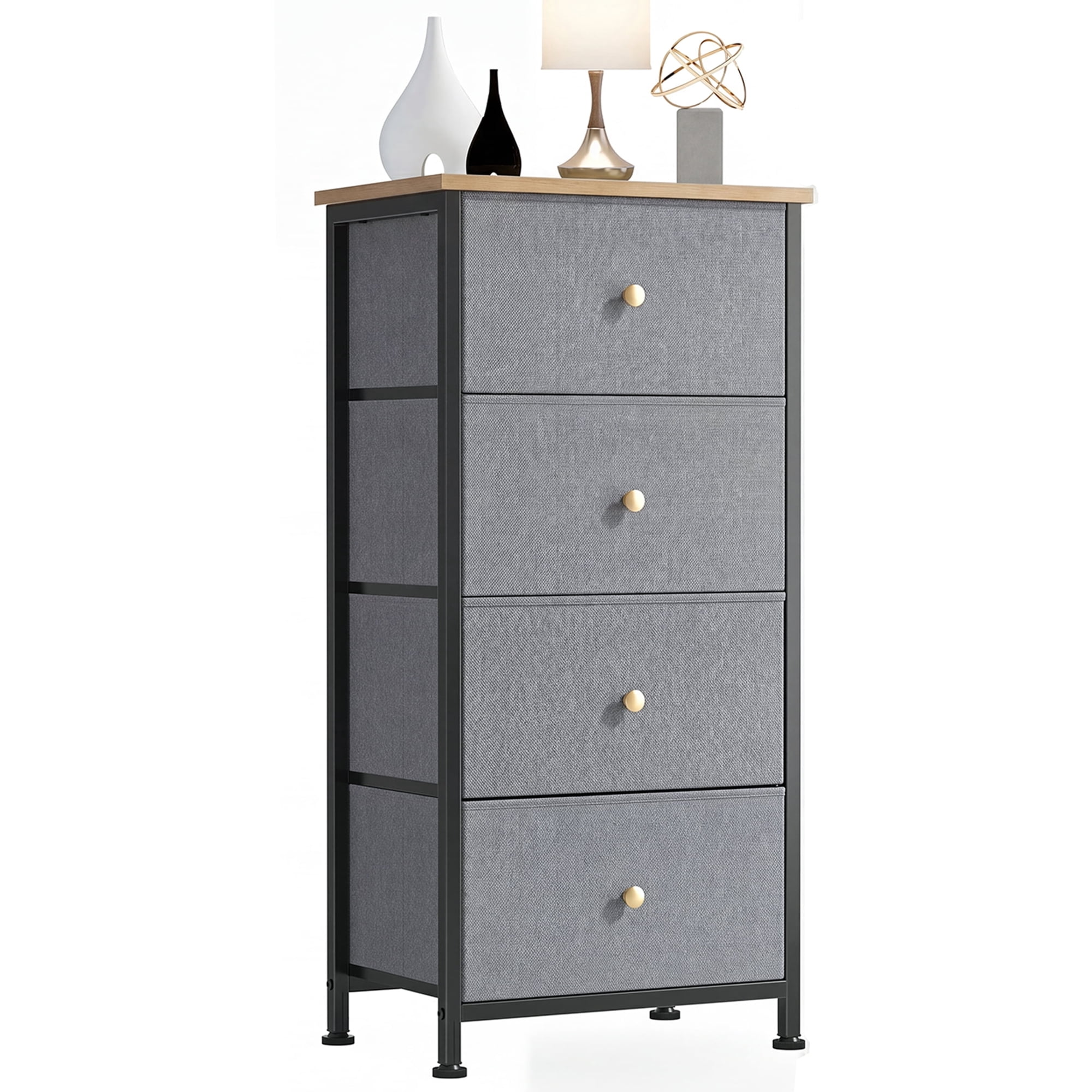 edx 4 Drawer Fabric Dresser for Bedroom, Tall Chest of Drawer Organizer Storage Cabinet for Closet, Entryway,Blue