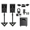 2) JBL 305P MkII 5" Powered Studio Monitors+Stands+Pads+Subwoofer+Headphones+Mic