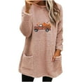 thumbnail image 2 of Azrian Cyber Sweaters Plus Size Women's Round- Neck and Winter Loose Print Pocket Warm Long Sleeve Blouse Tops XXXL,Pink, 2 of 4