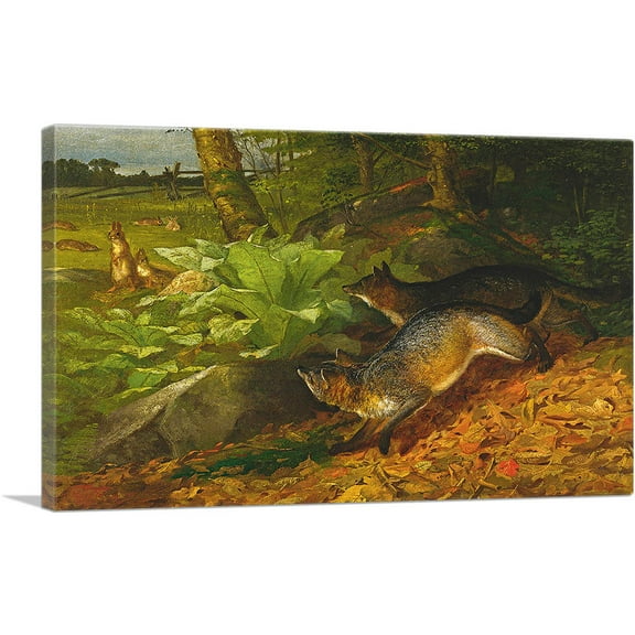 ARTCANVAS Foxes and Rabbits 1874 Canvas Art Print by William Holbrook Beard - Size: 26" x 18" (0.75" Deep)