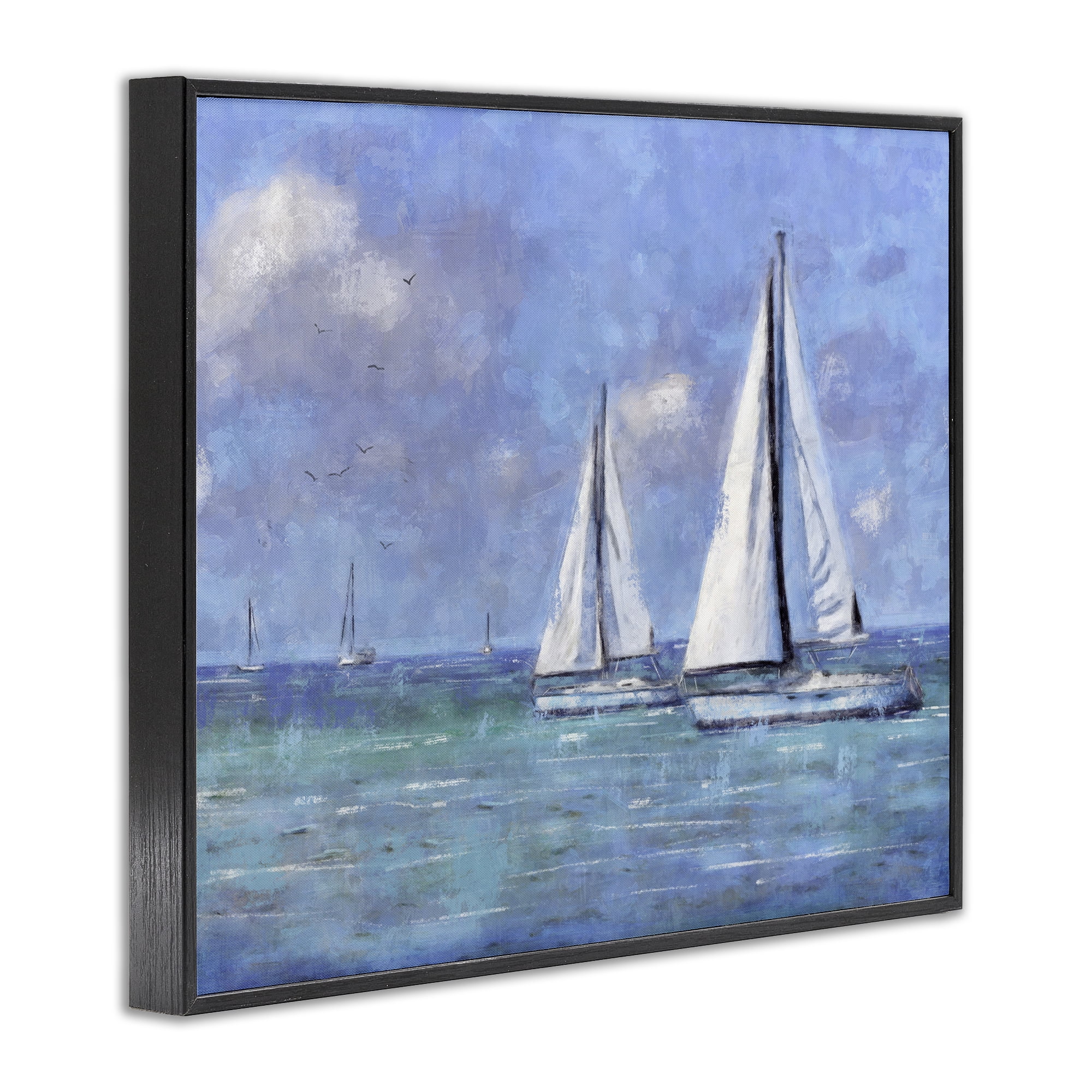Stupell Industries Sailing Day Sailboats Landscape Painting Black Framed Art Print Wall Art, 14 x 11