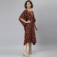thumbnail image 5 of Janasya Indian Round Neck 3/4 Sleeve Geometric Print Brown Poly Crepe Kaftan For Women, 5 of 7