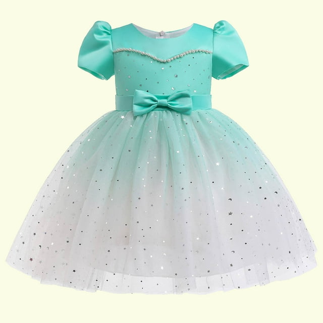 EGNMCR Robes de Soirée pour Femmes, Robes Formelles pour Femmes, Robes de Cocktail pour Femmes Robe Fille Tout-Petit Filles Filet Étoile Maille Imprimé Nœud Perle Robe de Fête d'Anniversaire Longues Robes Robe Fille