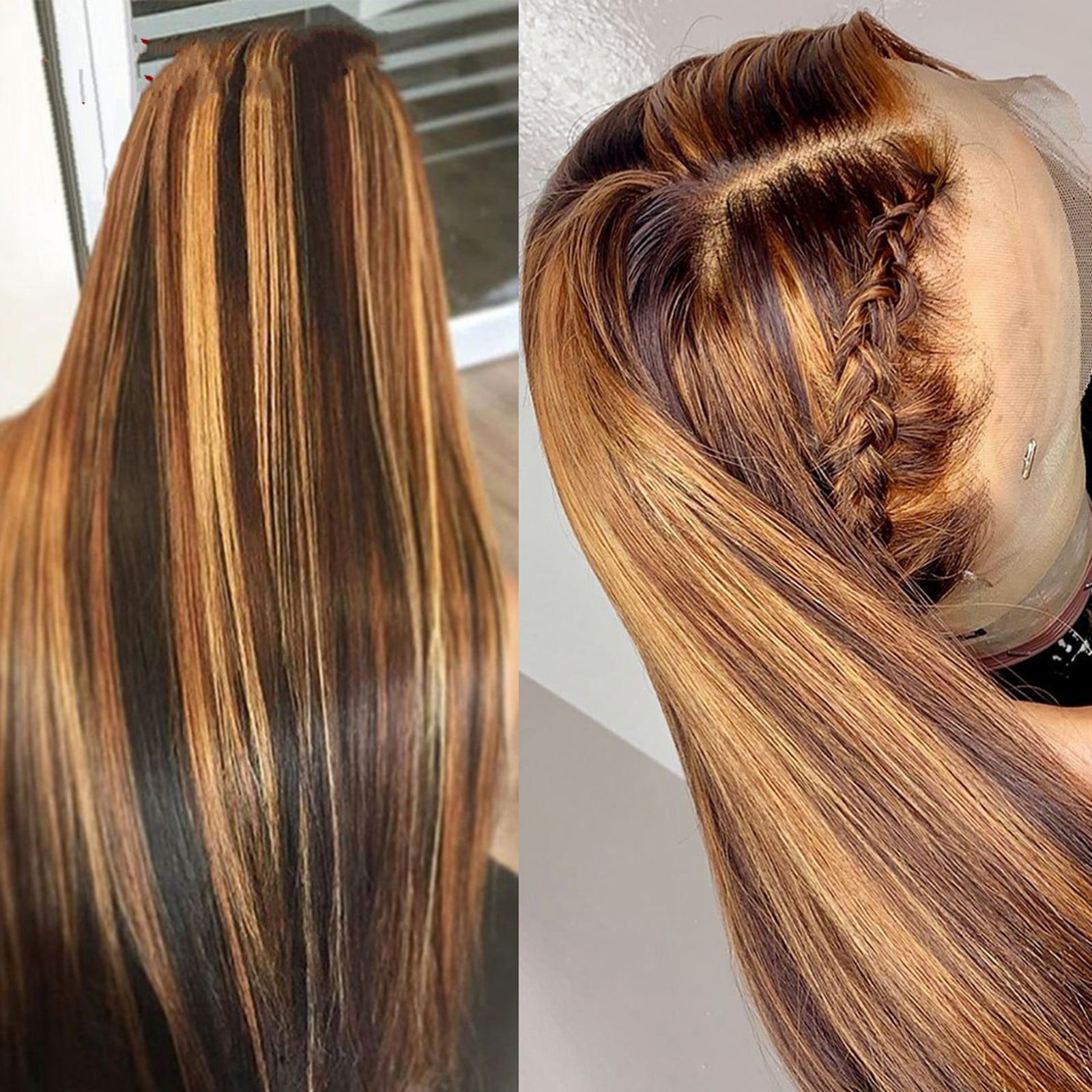 Women's Long Straight With Pre-Plucked Hair line Brown Human Hair Straight Wig