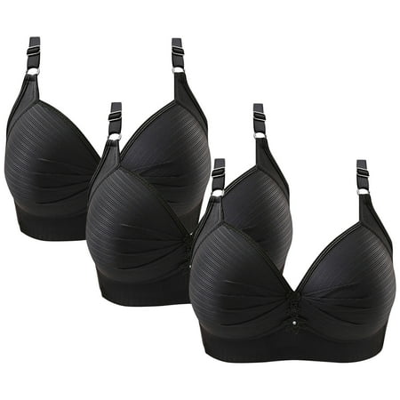 

LAIVNEI Bras for Women Plus Size Everyday Bras 3PCS Woman s Printing Gathered Together Large Size Daily Bra Underwear No Rims Black S