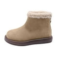 thumbnail image 3 of Juebong Girls Boots Kids Winter Cozy Ankle Faux Fur Lined Snow Shoes Non Slip Fuzzy Warm Low Boot Khaki,22, 3 of 8