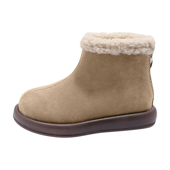 ZACPNCV Kids Winter Snow Boots Boys Girls Warm Faux Fur Lined Suede Ankle Booties Water-Resistant Non-Slip for Toddler Khaki