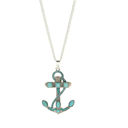 - Bleek2Sheek Bohemian Mosaic Anchor Long Pendant Necklace