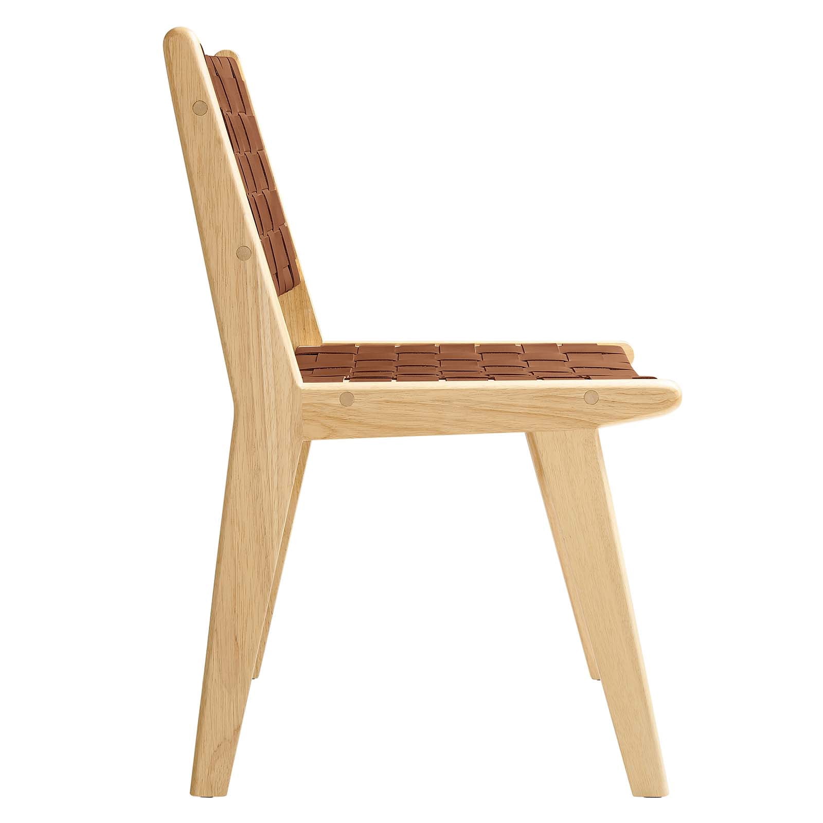 Modway Saoirse 17.5" Woven Leather Dining Side Chair in Natural/Brown (Set of 2)