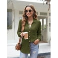 thumbnail image 3 of Womens Long Sleeve Button Down Shirts Waffle Knit Shacket Jacket Oversized Blouses Tops, 3 of 7