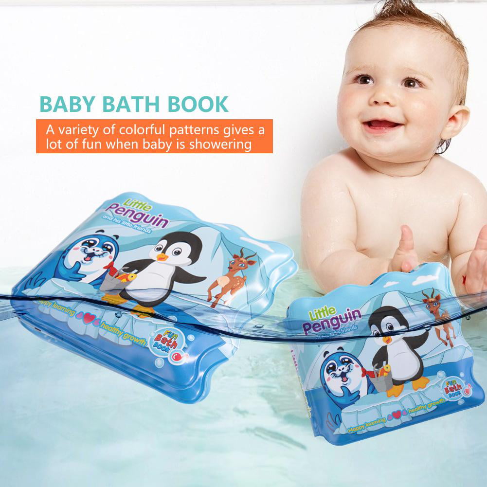 Plastic Tear Proof Infant Shower Toy Early Education Toys for Bathing Time Baby Bath Book Penguin