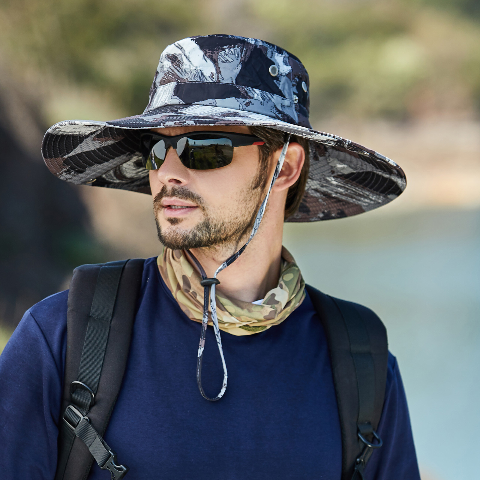 1PC Hat Black Polyester Men Mountaineering Fishing Camouflage Hood Rope ...