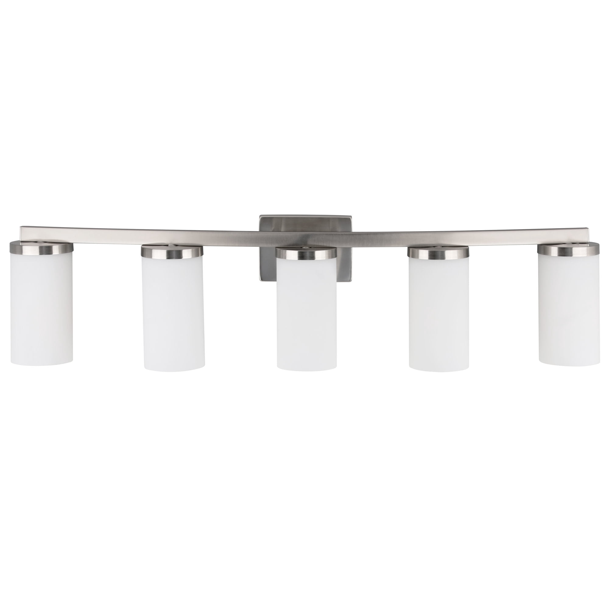Breckham 5-Light Vanity Light in Satin Nickel, 38.0 in Curved Bar with Frosted Glass